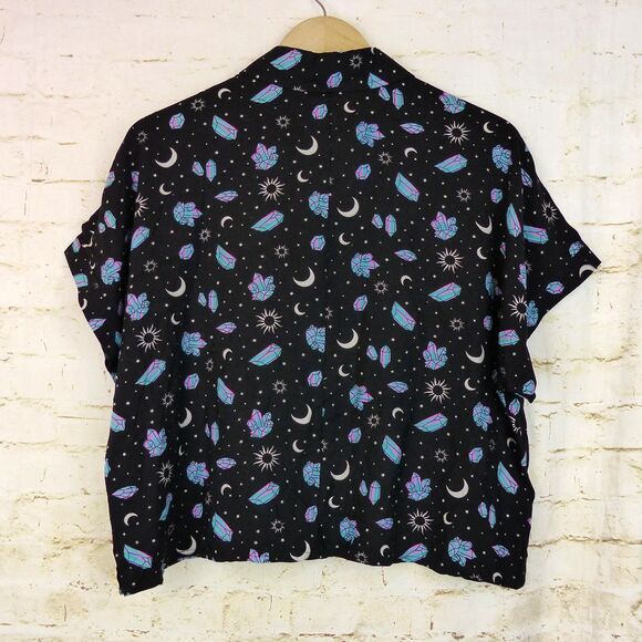 Hot Topic Shirt Womens M Black Pastel Crystals Celestial Crop Button Up Goth - Picture 11 of 13